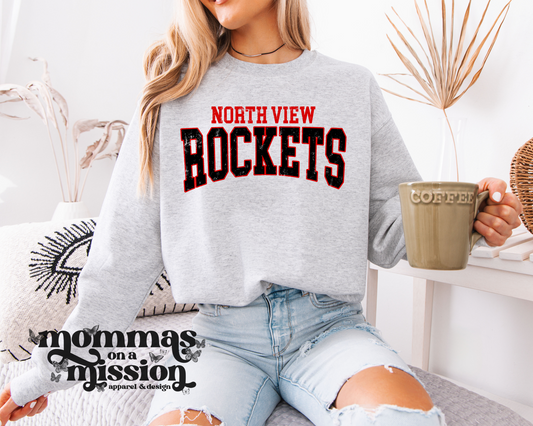 north view rockets warped text