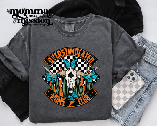 overstimulated moms club checkered skull