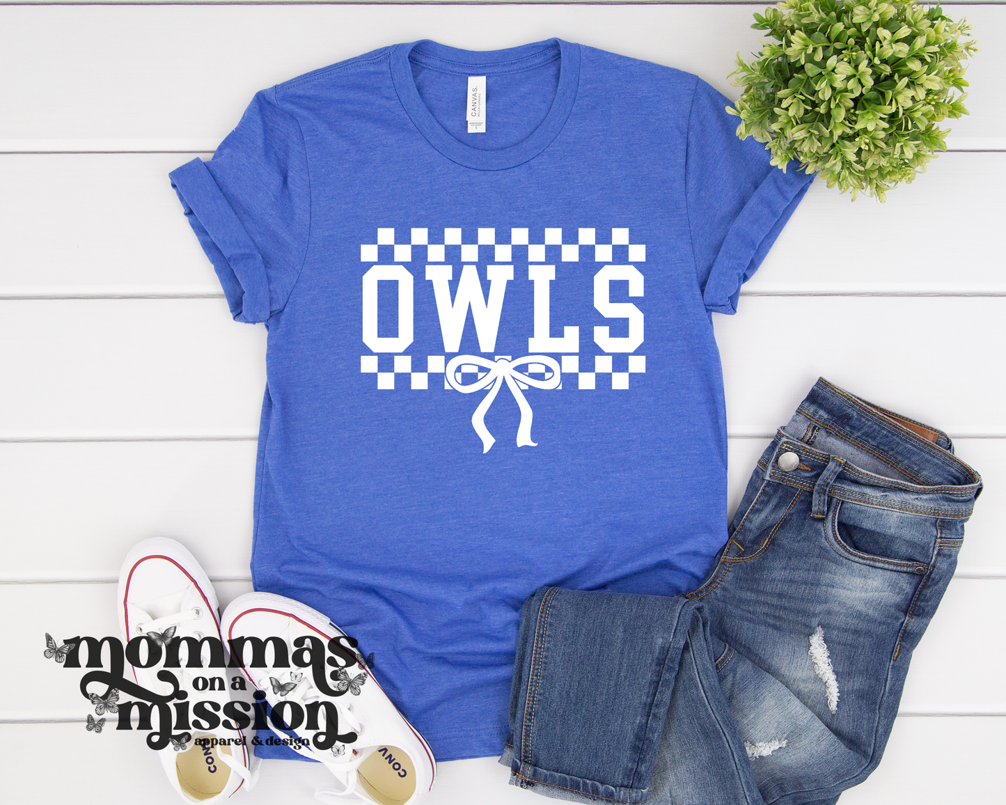 owls checkered bow