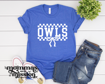 owls checkered bow