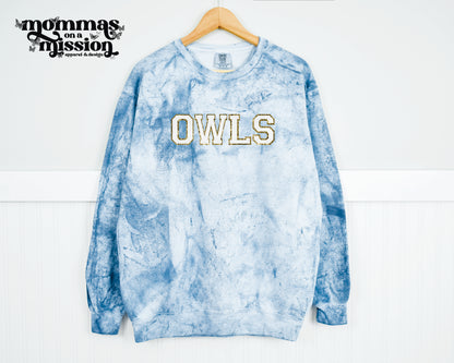 owls in white faux chenille
