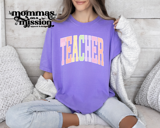 teacher in pastels