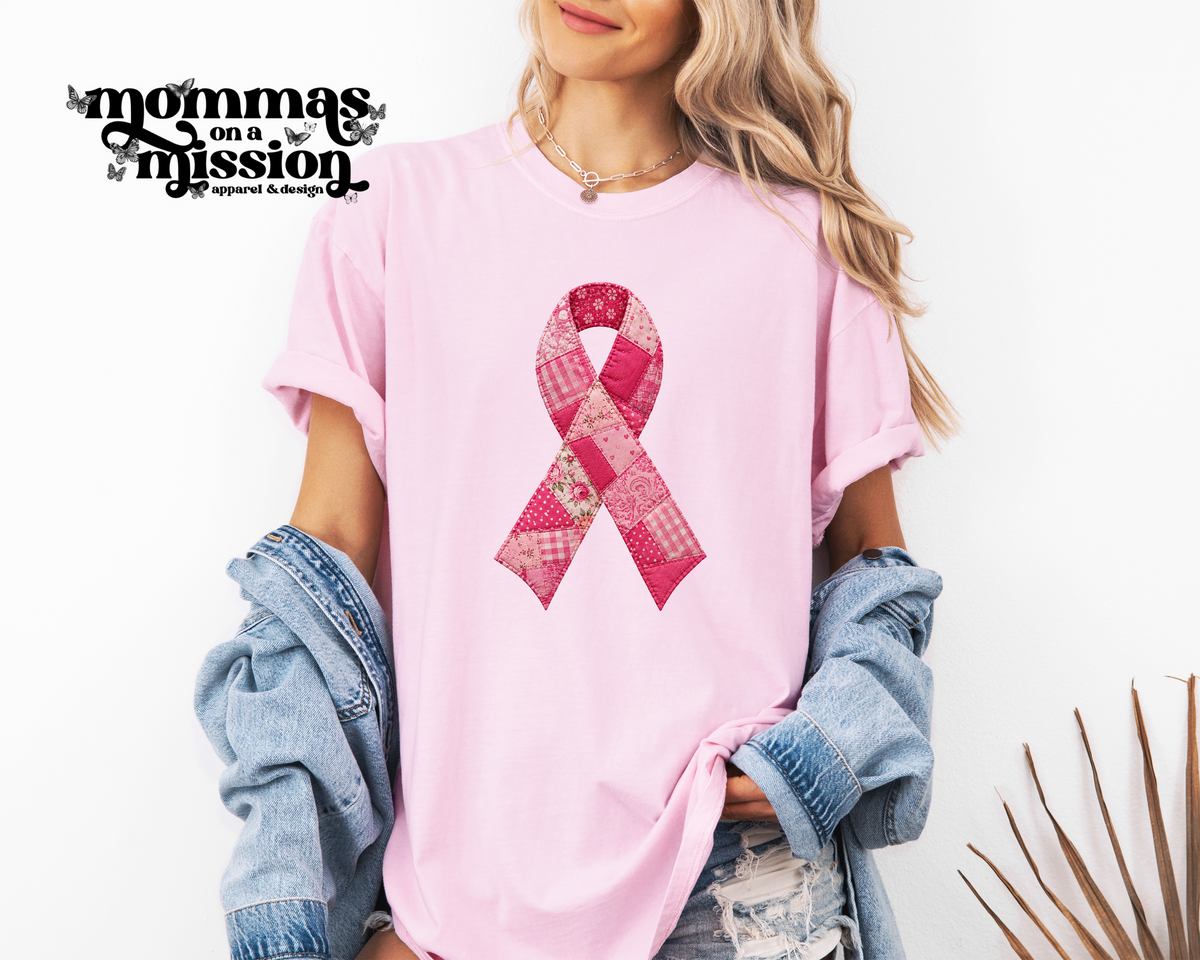patchwork floral breast cancer ribbon