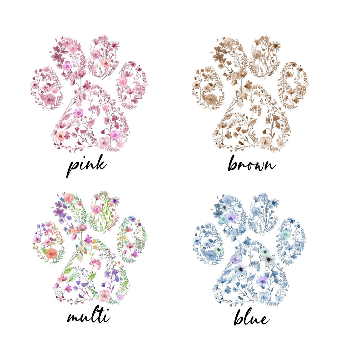 floral paw print and custom dog/cat names