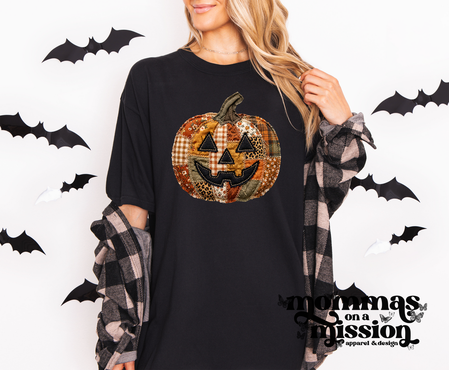 jack-o'-lantern face in patchwork