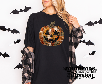 jack-o'-lantern face in patchwork