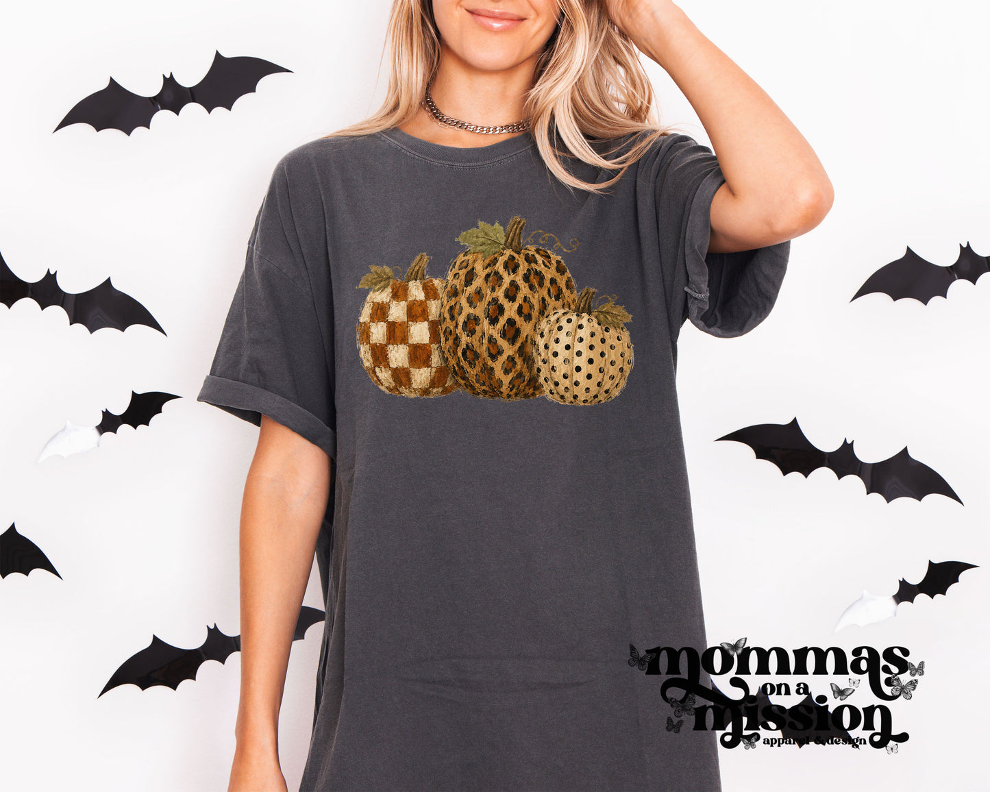 pumpkins with leopard, checkered and polka dots