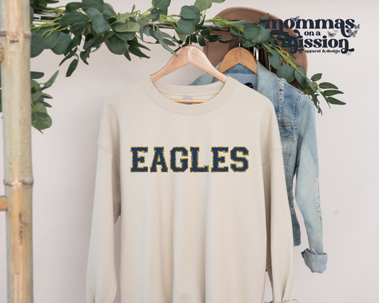 eagles in navy faux chenille