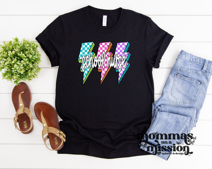 school nurse neon checkered bolts