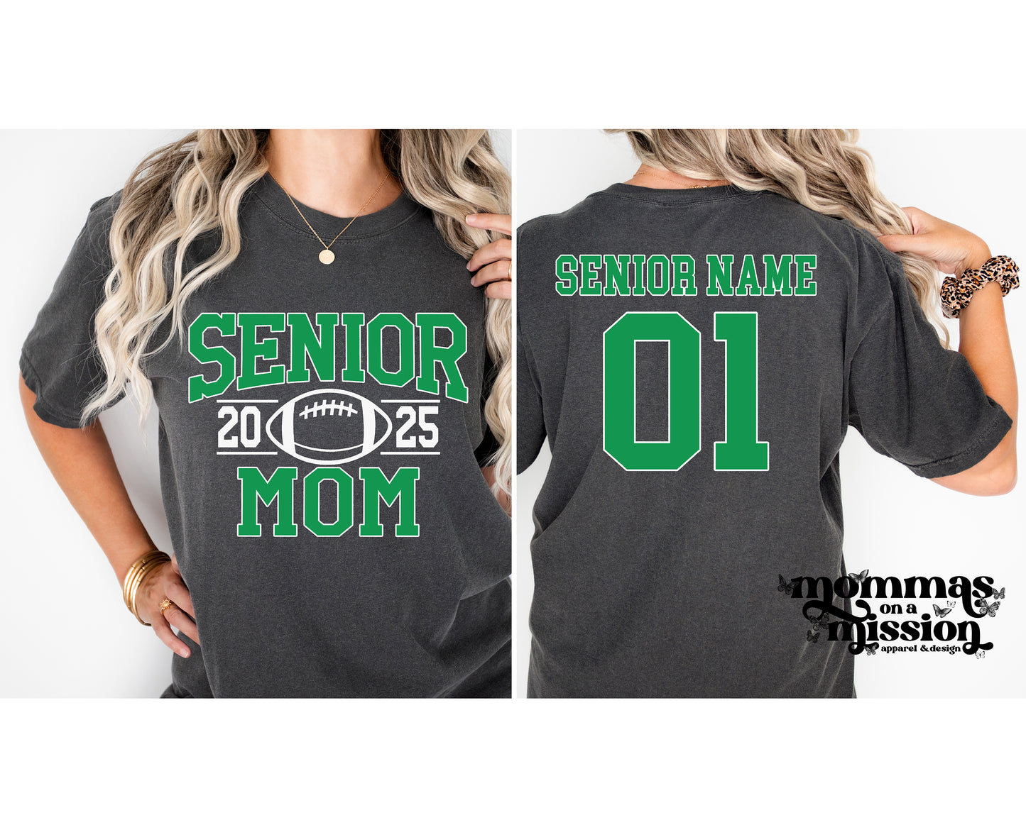 senior football mom 2025 in solid green