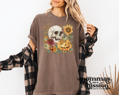 boho skeleton and floral pumpkin