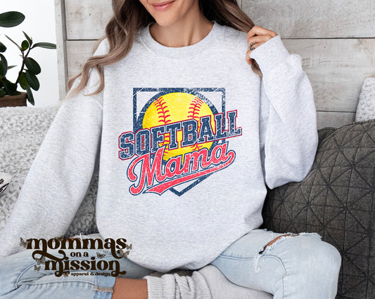 distressed softball mama with ball and plate