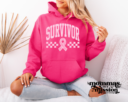 survivor with checkers and ribbon