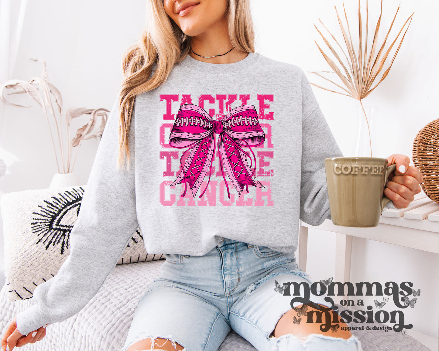 tackle cancer with football lace bow