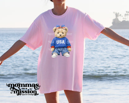 american teddy bear with bow