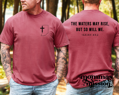 the waters may rise Isaiah 43:2 front/back (youth) - flood relief