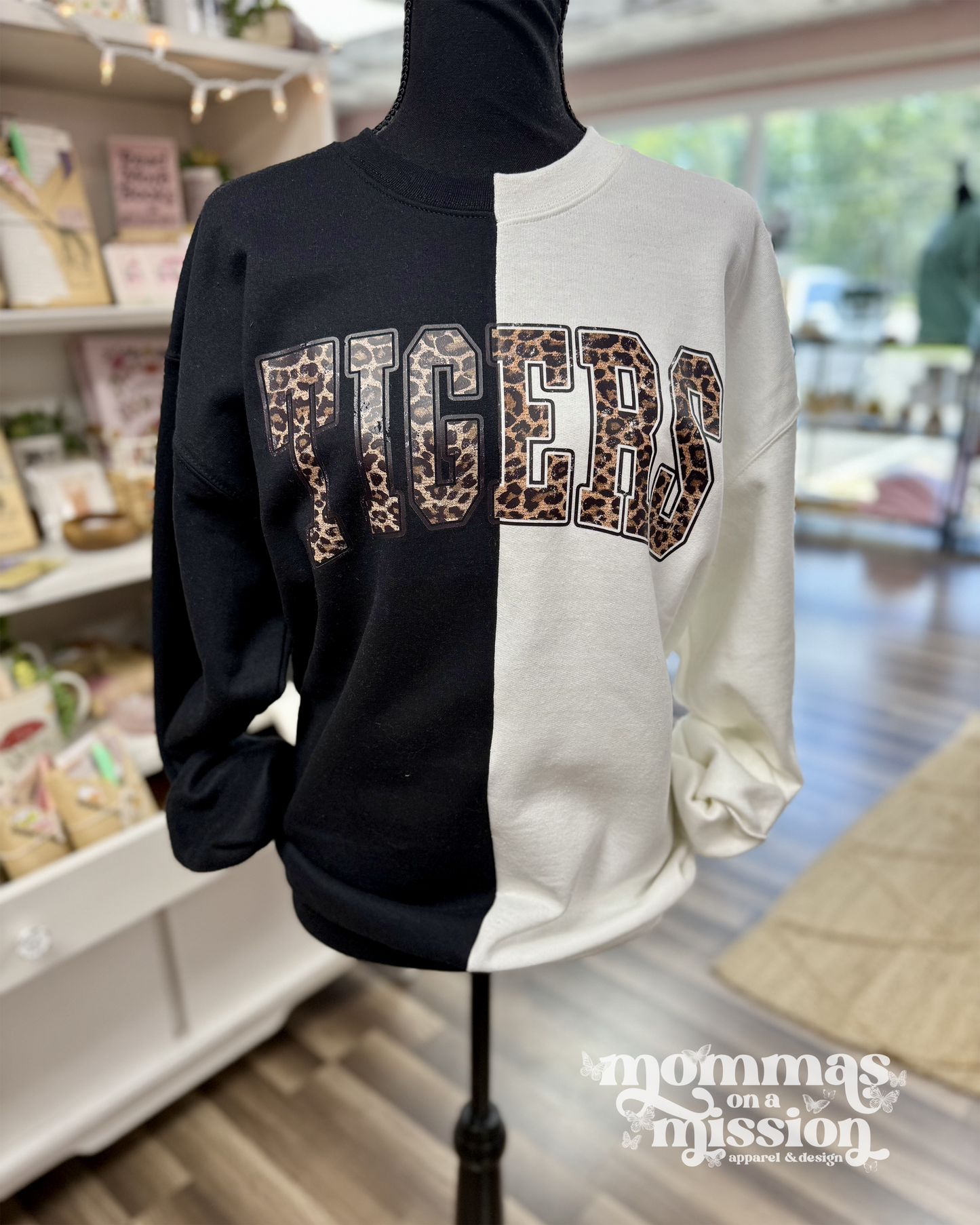 two tone leopard CUSTOM MASCOT crewneck - black and white