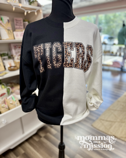 two tone leopard CUSTOM MASCOT crewneck - black and white