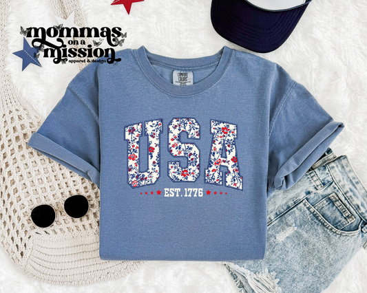 usa floral faux stitching