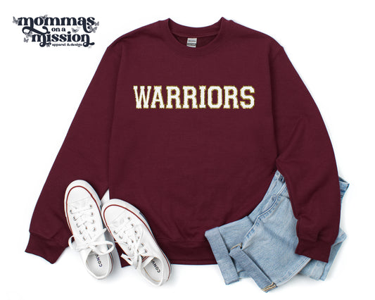 warriors in white faux chenille