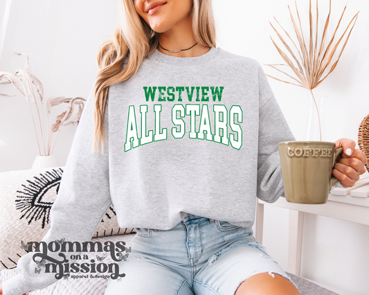 west view all stars warped text