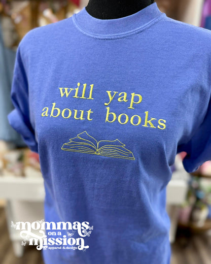 will yap about books - embroidered shirt