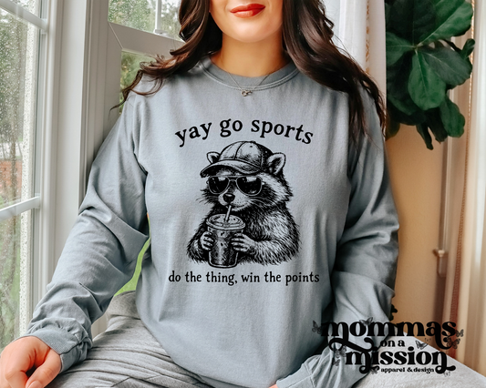 yay go sports raccoon