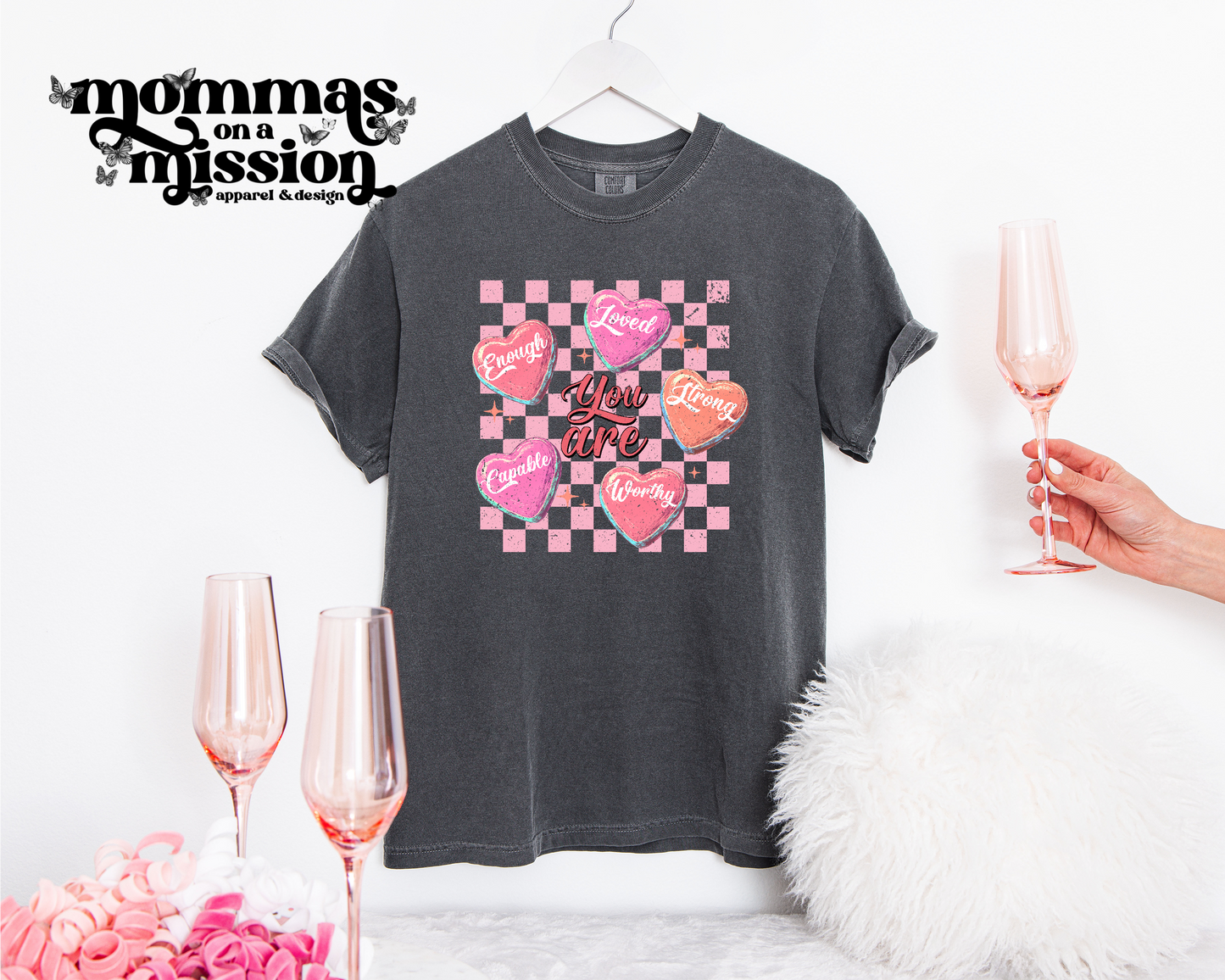 you are enough checkered heart collage