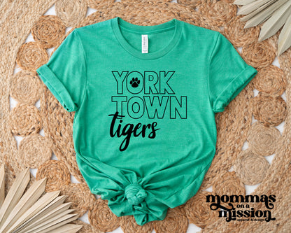 outline yorktown with cursive tigers